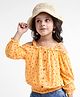Babyhug 100% Rayon Woven Full Sleeves Off Shoulder Top with Smocking & Ruffle Detailing Floral Print - Yellow
