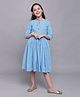 Bolly Lounge Third Fourth Sleeves Embellished Sequin  Laced & Striped Dress - Sky Blue