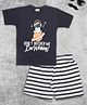 Ninos Dreams Half Sleeves Text Print With Striped Shorts  - Navy Blue