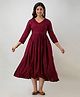 FlyFinns Three Fourth Sleeves Ethnic Motif Printed With Concealed Zipper Nursing Access Maternity Kurta - Maroon