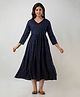 FlyFinns Three Fourth Sleeves Ethnic Motif Printed With Concealed Zipper Nursing Access Maternity Kurta - Blue