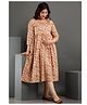 FlyFinns Three Fourth Sleeves Ethnic Motif Printed With Concealed Zipper Nursing Access Maternity Kurta - Beige