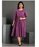 FlyFinns Three Fourth Sleeves Ethnic Motif Printed With Concealed Zipper Nursing Access Maternity Kurta - Purple