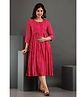 FlyFinns Three Fourth Sleeves Ethnic Motif Printed With Concealed Zipper Nursing Access Maternity Kurta - Pink