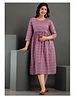 FlyFinns Three Fourth Sleeves Ethnic Motif Printed With Concealed Zipper Nursing Access Maternity Kurta - Pink