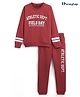 Honeyhap Premium Cotton Terry Full Sleeves Text Printed Sweatshirt & Lounge Pant Set with Bio Finish - Savvy Red