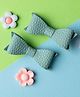 Knotty Ribbons Set Of 2 Petite Faux Leather Mini Bow Hair Clip - Aqua Blue