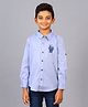 Zion Full Sleeves Bear Embroidery Shirt -Blue