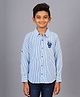 Zion Full Sleeves Bear Embroidery & Railroad Striped Shirt - Blue