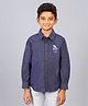 Zion Boys Full Sleeves Bear Embroiderd Epaulettes Shirt - Dark Blue
