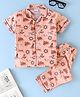Knotty Kids Half Sleeves Pirates Ship Printed Shirt & Pant Combo Nightwear Set - Brown