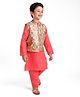 Babyhug 100% Cotton Knit Full Sleeves Kurta Pyjama Set with Printed Jacket - Peach