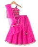 Babyhug Woven Sleeveless Zari Design Choli with Lehenga & Dupatta Golden Foil Embroidery- Fuchsia