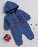 Yellow Apple Full Sleeves Winter Wear Hooded Romper Solid Colour - Blue