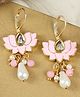 Asthetika Meenakari Lotus Kundan Stone Earrings - Pink