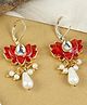 Asthetika Meenakari Lotus Kundan Stone Earrings - Red
