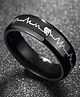 Yellow Chimes Black Band Ring Heartbeat Love Message Stainless Steel - Black