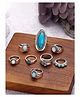 Yellow Chimes Turquoise Stone Vintage Style Midi Finger Oxidised Knuckle Rings Set of 8 - Silver
