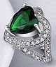 Yellow Chimes Emerald Crystal Heart Ring Cocktail Style Platinum Plated Ring - Green