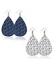 Yellow Chimes Combo of 2 Pairs Teardrop PU Leather Creative Party Ware Bohemia Leaf Dangle Drop Earring for Women and Girls