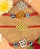 Yellow Chimes Rakhi for Brother Combo of 4 Rakhi Set for Brother Traditional Silver Gold Plated Rakhi Set for Brother & Sister Rakhi with Roli, Chawal & Greeting Card