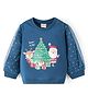 Babyhug Cotton Full Sleeves Sweatshirt With Christmas Graphics Foil Print & Mesh Detailing - Navy Blue
