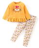 Babyhug Cotton Full Sleeves Top & Lounge Pant Set Fox & Floral Print- Yellow & Oatmeal