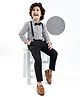 Mark & Mia Full Sleeves Checks Party Shirt & Trouser Set with Bow Tie & Suspenders - Black & Grey