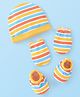 Babyhug 100% Cotton Cap Mittens And Booties Striped - Yellow