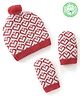 Babyhug 100% Organic Cotton Knit Pom Pom Cap With Mitten Heart Print - Red