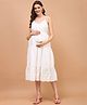 Shades Of Sabi Sleeveless Schiffli Embroidered Wrap Maternity Dress - White
