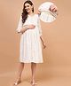 Shades Of Sabi Three Fourth Sleeves Striped Printed Embroidered Maternity Dress -  Off White