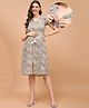 Shades Of Sabi Flutter Half Sleeves Floral Printed Tie Maternity Dress - Brown
