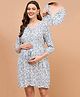Shades Of Sabi Three Fourth Sleeves Printed Button Down Tie Maternity Dress - White