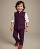 Babyhug Woven Full Sleeves Stretch Fit Party Suit With Waist Coat - White & Wine