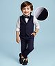 Babyhug Full Sleeves Party Suit Sheen Texture with Bow - White & Navy Blue