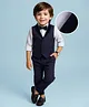 Babyhug Full Sleeves Party Suit Sheen Texture with Bow - White & Navy Blue
