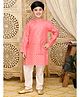 Saka Designs by Sapna Foil Printed Full Sleeves Kurta & Pyjama - Peach & Gold