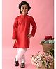 Saka Designs By Sapna Full Sleeves Blended Cotton Solid Colour Kurta & Pyjama Set - Red
