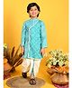 Saka Designs By Sapna Full Sleeves Cotton Bandhani Printed Kurta with Lace Detailing & Dhoti - Sky Blue & Cream