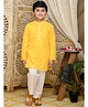 Saka Designs By Sapna Full Sleeves Georgette Embroidered Kurta with Mirror Work Detailing & Soild Colour Pyjama - Yellow