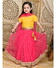 Saka Designs By Sapna Half Sleeves Embroidered Lace & Sequin Embellished Chanderi Lehenga & Choli With Net Dupatta - Yellow & Magenta