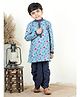 Kinder Kids Full Sleeves Fish Printed Kurta with Katha Dhoti - Blue