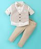 Simply Premium Cotton Full Sleeves Party Suit With Bow Tie Striped - Beige & White