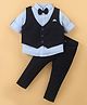 Simply Premium Cotton Full Sleeves 3 Piece  Party Suit With Bow Tie Striped - Navy Blue