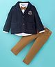 Simply Premium Cotton Full Sleeves Party Suit With Bow Solid - Navy Blue