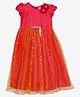 Saka Designs By Sapna Maxi Gown Puffed Sleeves Silk Gown with Floral Applique & Stone Work Detailing - Magenta & Orange