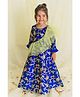 Saka Designs By Sapna Three Fourth Bell Sleeves Floral Lace Embellished Sequinned Ruffled Attached Dupatta - Blue