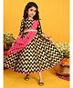Saka Designs By Sapna Three Fourth Sleeves Chevron Printed Party Gown With Attached  Dupatta And Belt - Black