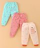 Mini Donuts 100% Cotton Full Length Pajamas Text Printed Pack of 3 - Maroon Green & Pink